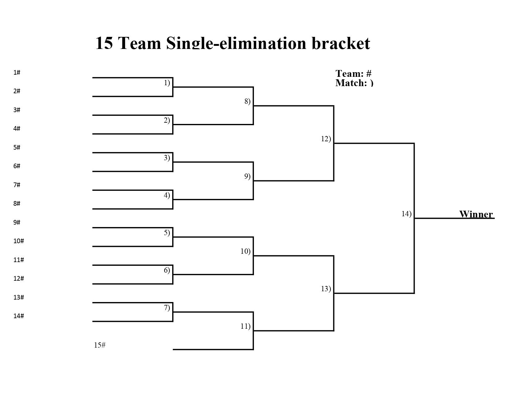Single bracket printable elimination Tournament Brackets