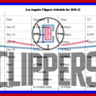 Printable Los Angeles Clippers schedule (and TV schedule) for 2020-21 season