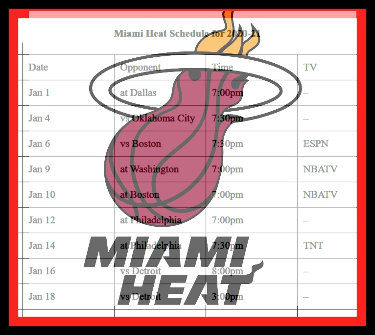 Miami Heat 2022 Schedule Printable Miami Heat Schedule For 2020-21 Nba Season | Interbasket