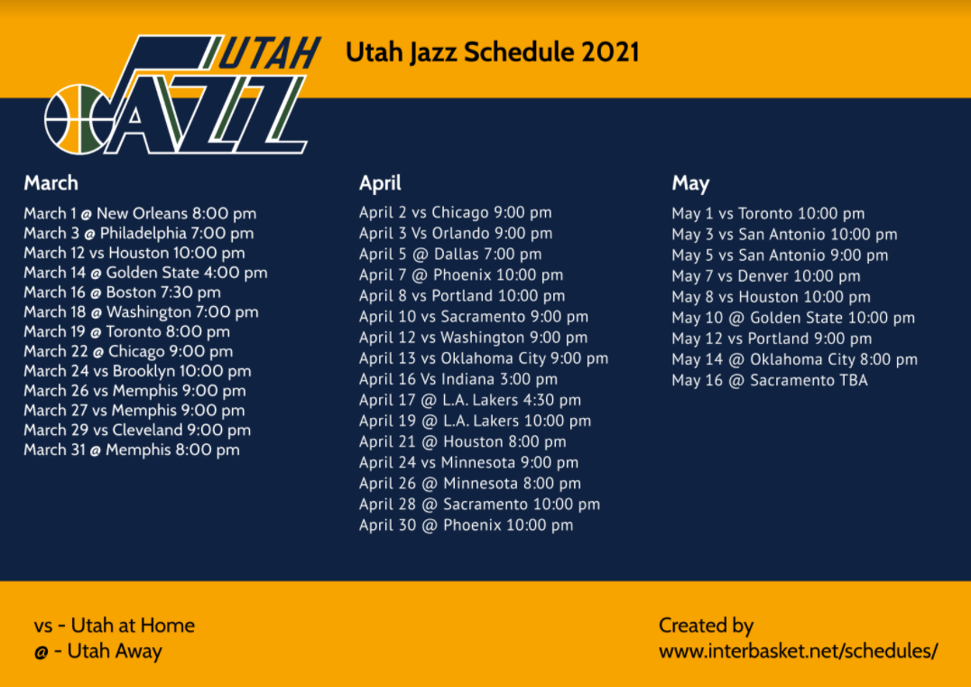Jazz Schedule 2022 Printable 2020-21 Utah Jazz Schedule, Tv Game Schedule (Updated March 2021)  | Interbasket