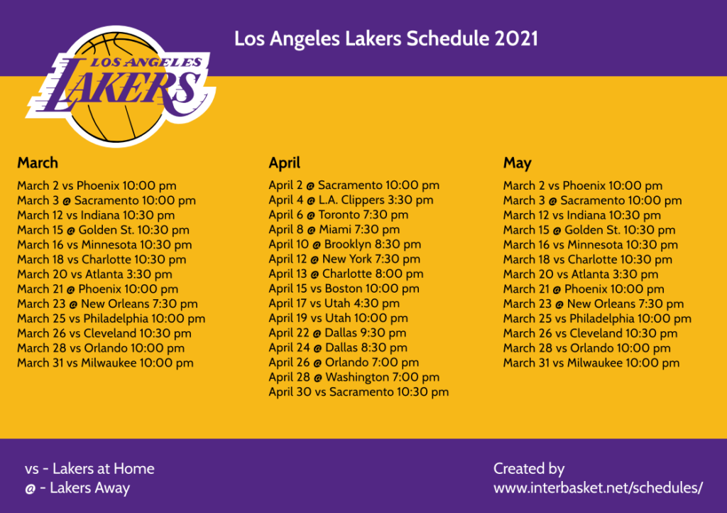 Lakers Schedule Printable
