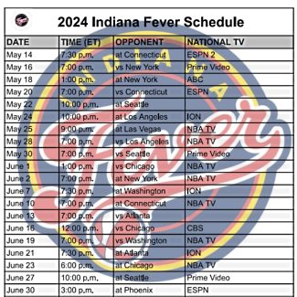 2024 Indiana Fever Schedule