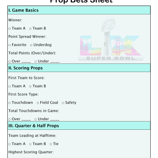 Printable Super Bowl LX Prop Bets Sheet for Your 2026 Watch Party