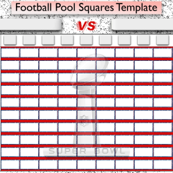 A stylized Super Bowl pool template featuring a championship trophy background and a red "VS" header.