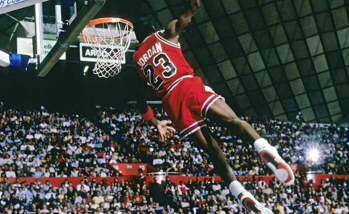 What was Michael Jordan's vertical leap (in) and how did he learn to jump?